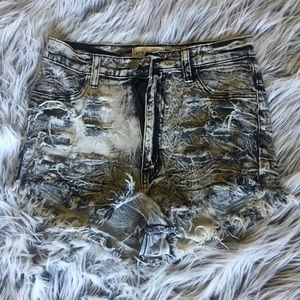 Acid Wash Cut Off High Rise Shorts